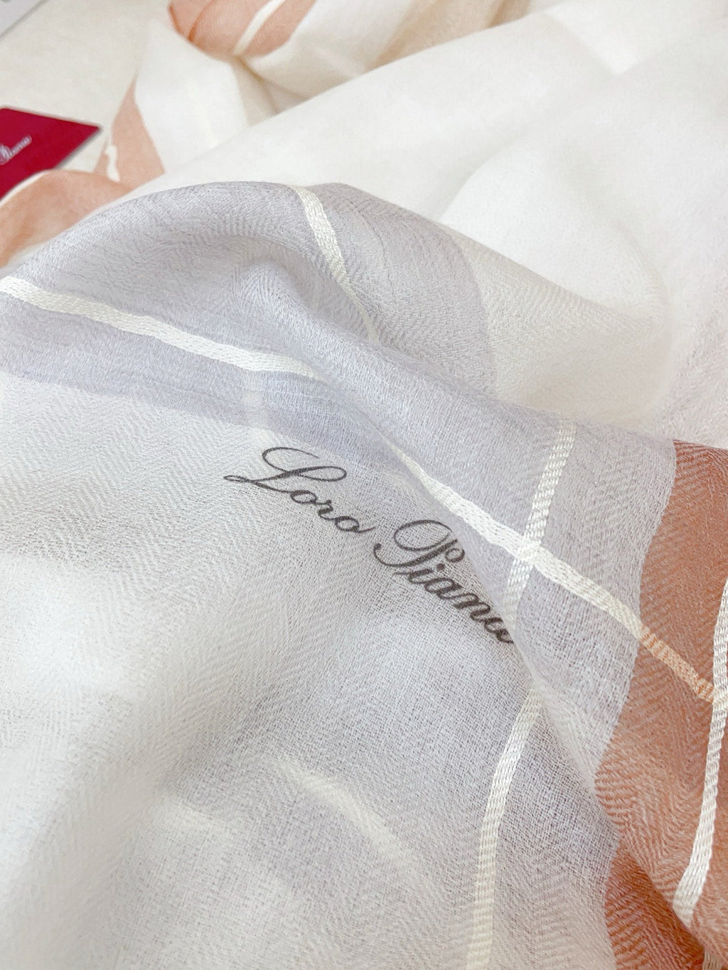 LP Striped Long Scarf 200x100 White Brown Cashmere 139455