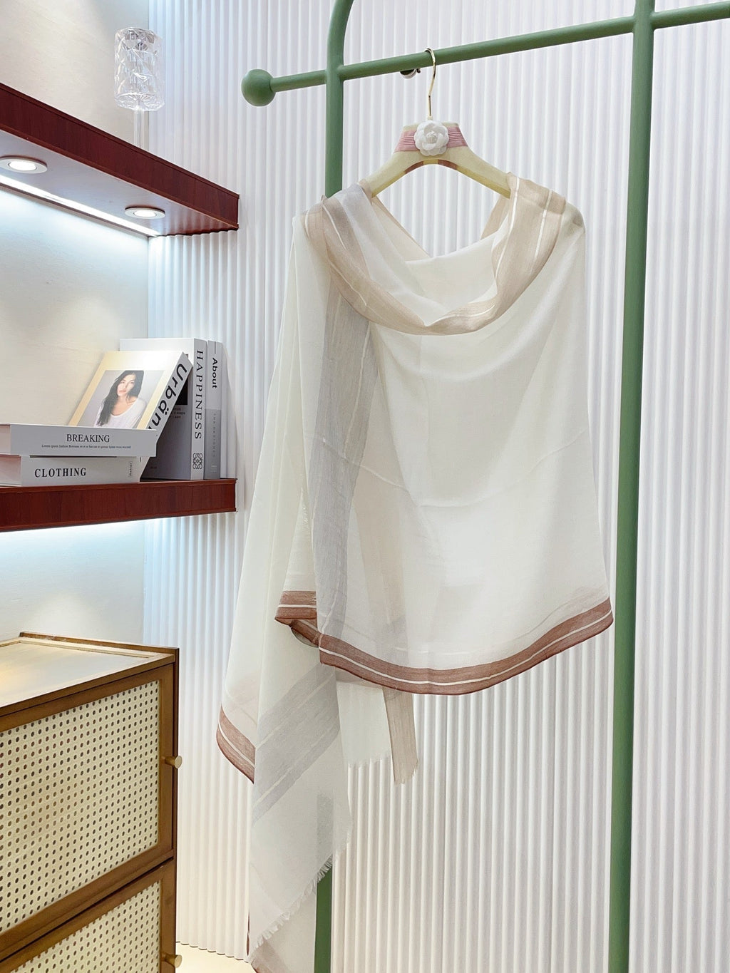 LP Striped Long Scarf 200x100 White Brown Cashmere 139455