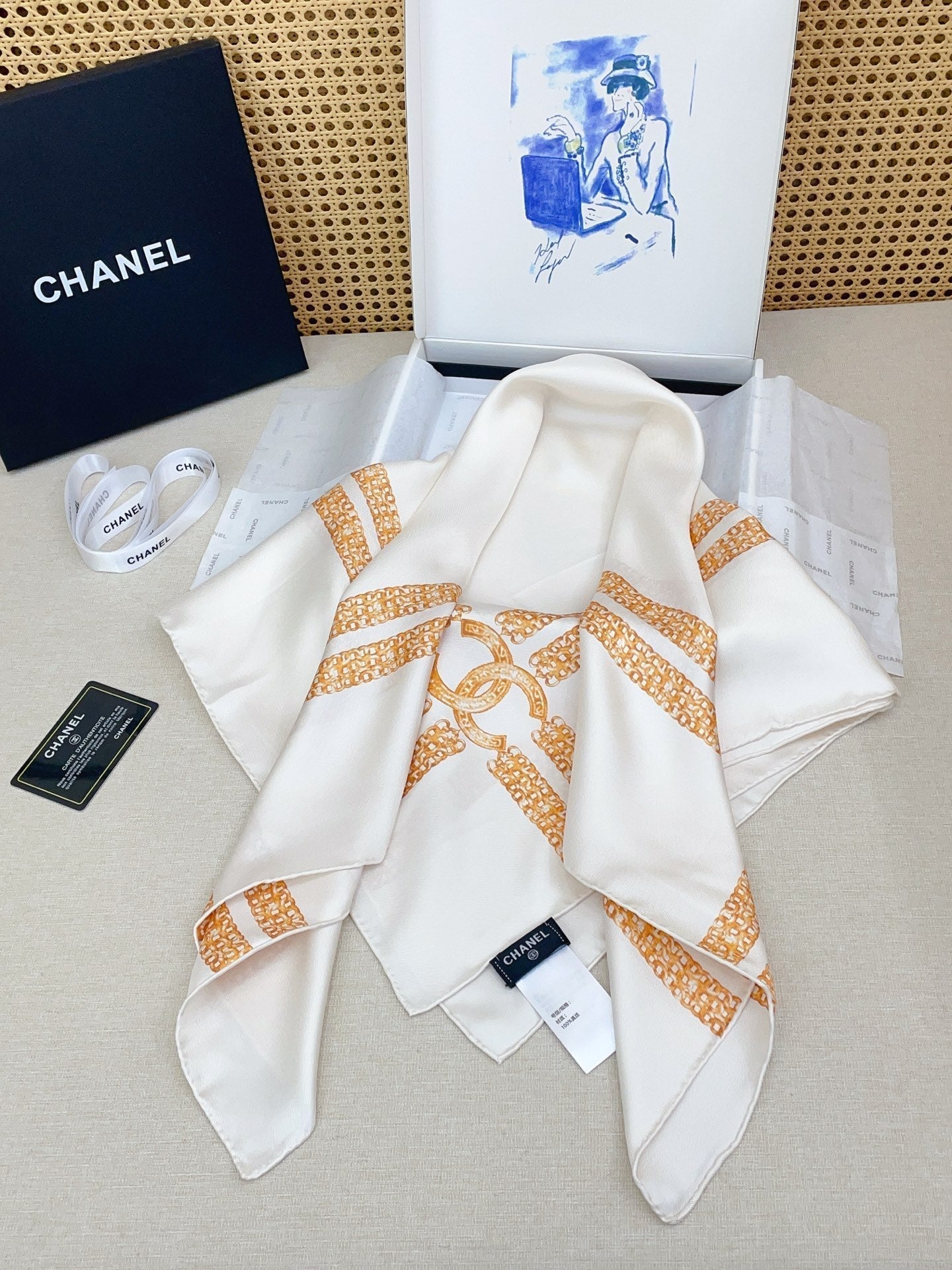 CC 25/26 Early Spring Square Scarf White Yellow Silk 139449
