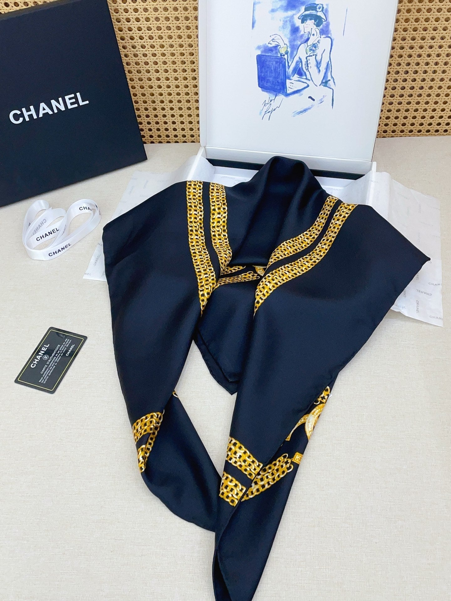 CC 25/26 Early Spring Square Scarf Navy Blue Yellow Silk 139450