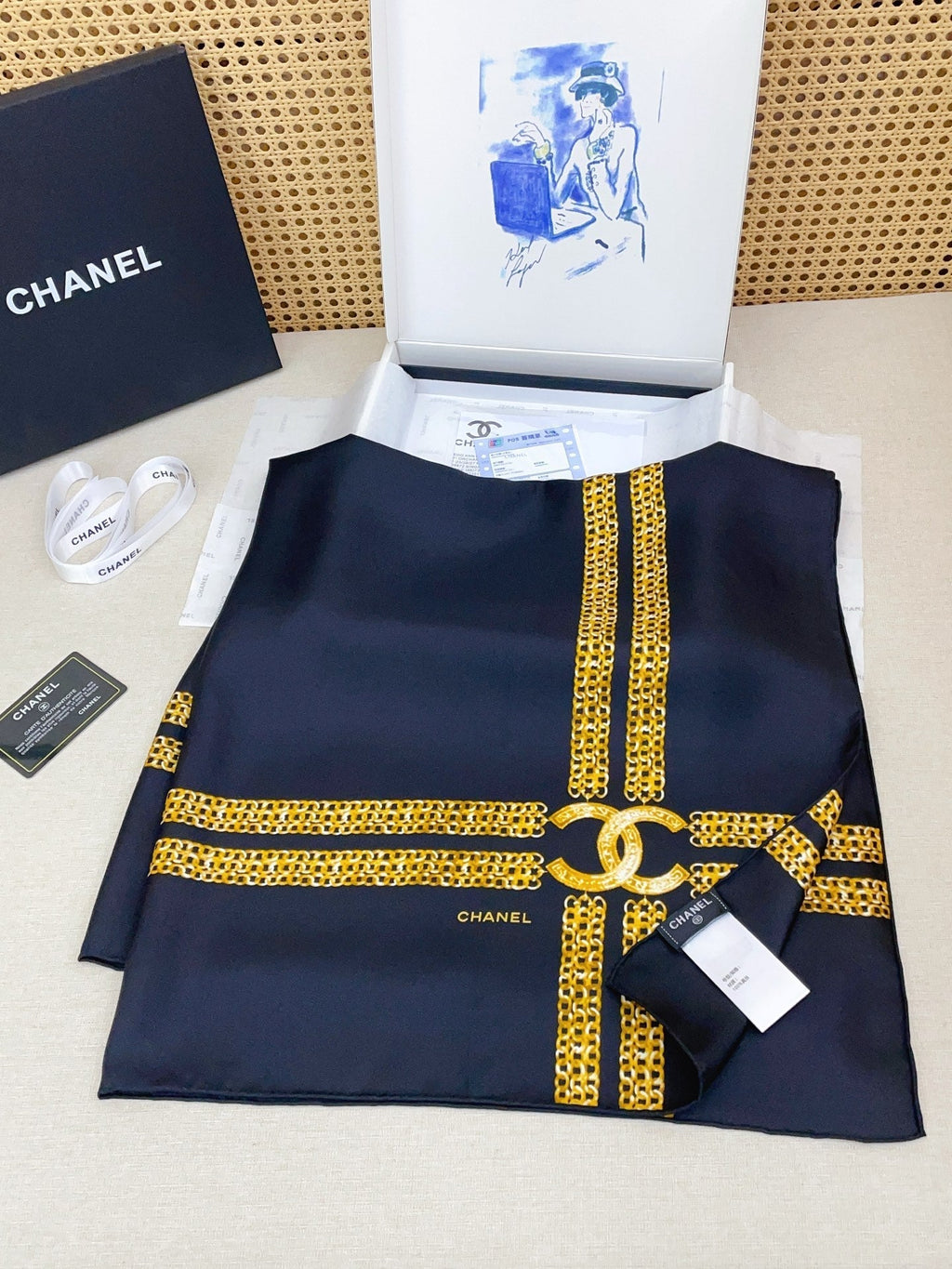 CC 25/26 Early Spring Square Scarf Navy Blue Yellow Silk 139450