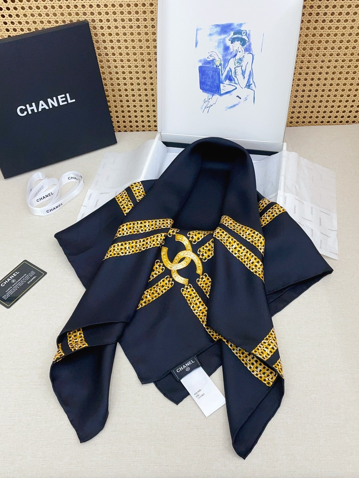 CC 25/26 Early Spring Square Scarf Navy Blue Yellow Silk 139450