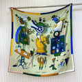 HM 26s Double-sided Scarf 90 Green Multicolor Twill Silk 150376