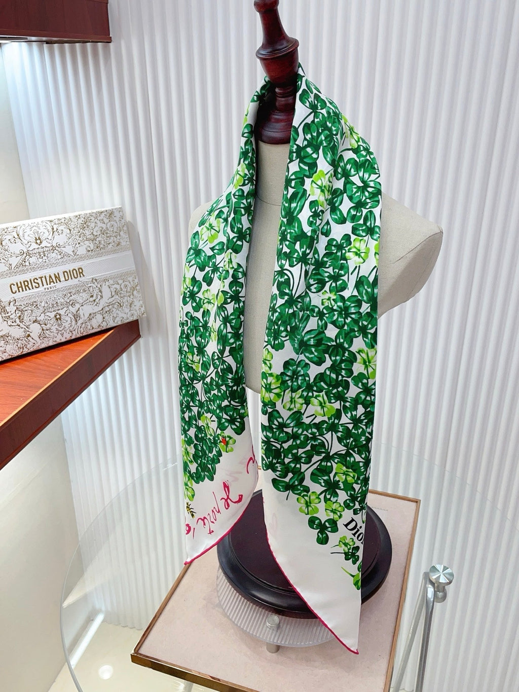 CD Clover Scarf 90x90 Green Colorful Twill Silk 223489