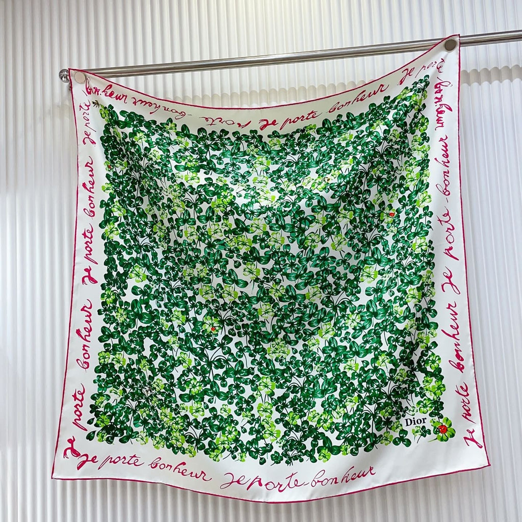 CD Clover Scarf 90x90 Green Colorful Twill Silk 223489