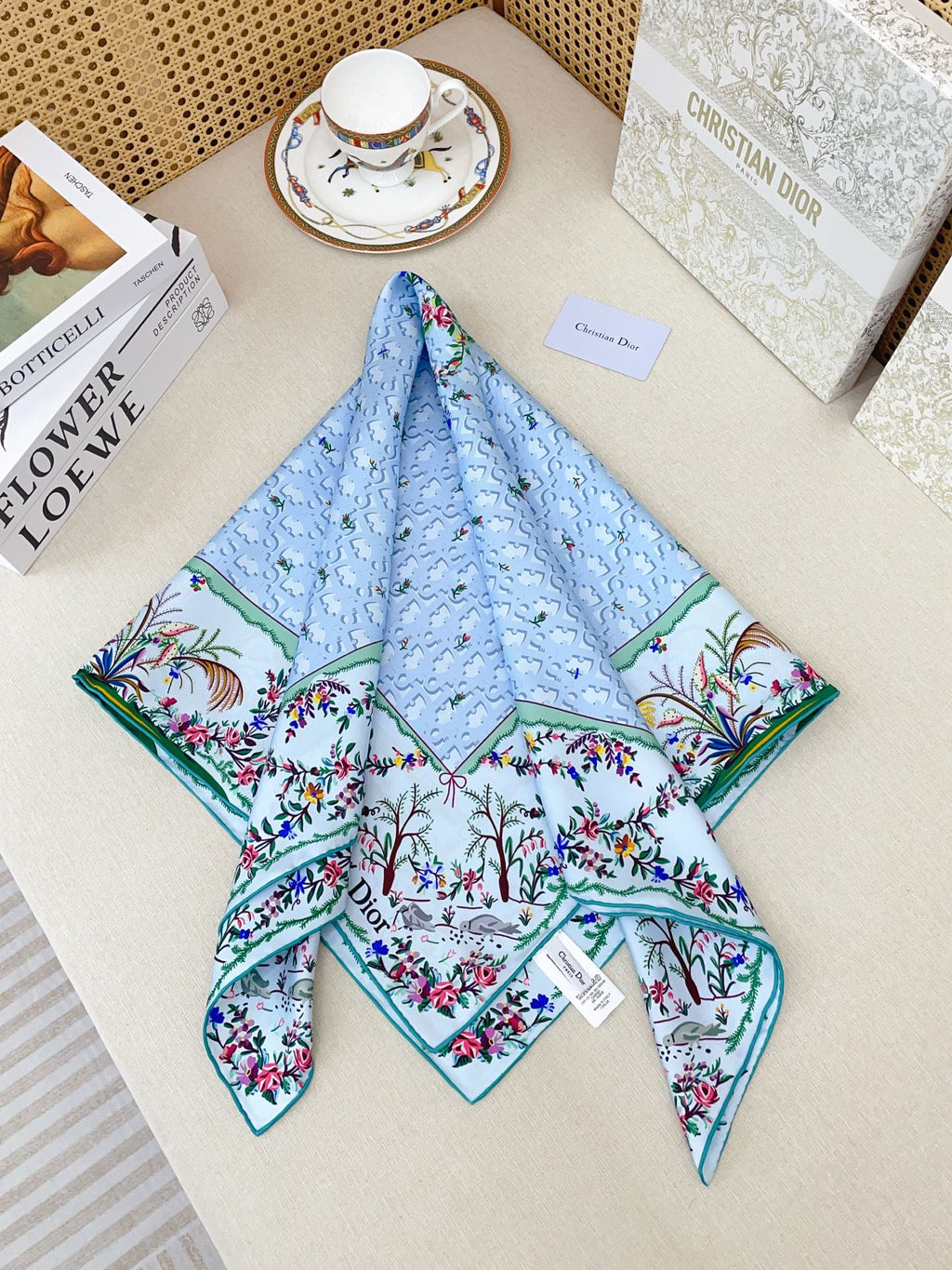 CD Dioramour Scarf 90x90 Blue Colorful Twill Silk 223493