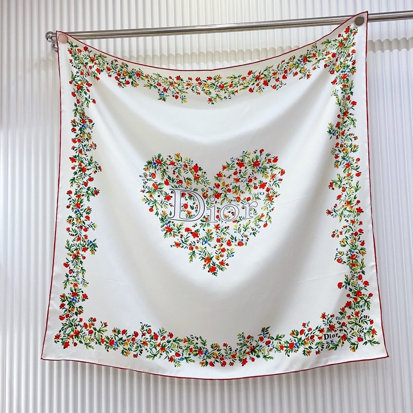 CD Dioramour Floral Heart Scarf 90x90 White Colorful Twill Silk 223490