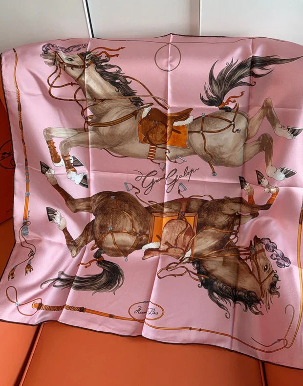 HM 26s 90 House Scarf Pink Colorful Mulberry Silk 153359