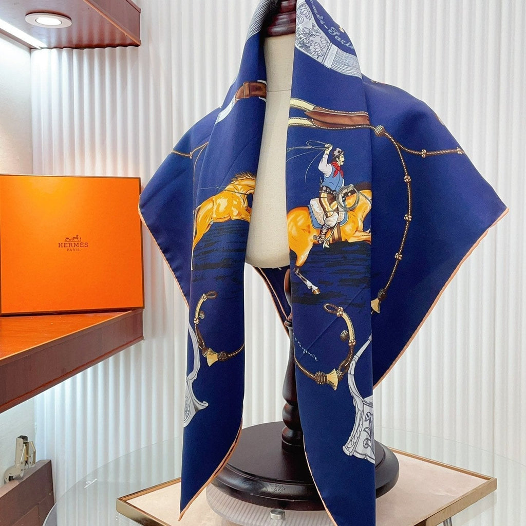 Pampa Scarf 90 CM In Dark Blue Colorful Silk 196204