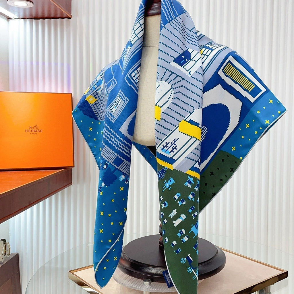 Faubourg Party Scarf 90 CM In Blue Colorful Silk Twill  198582