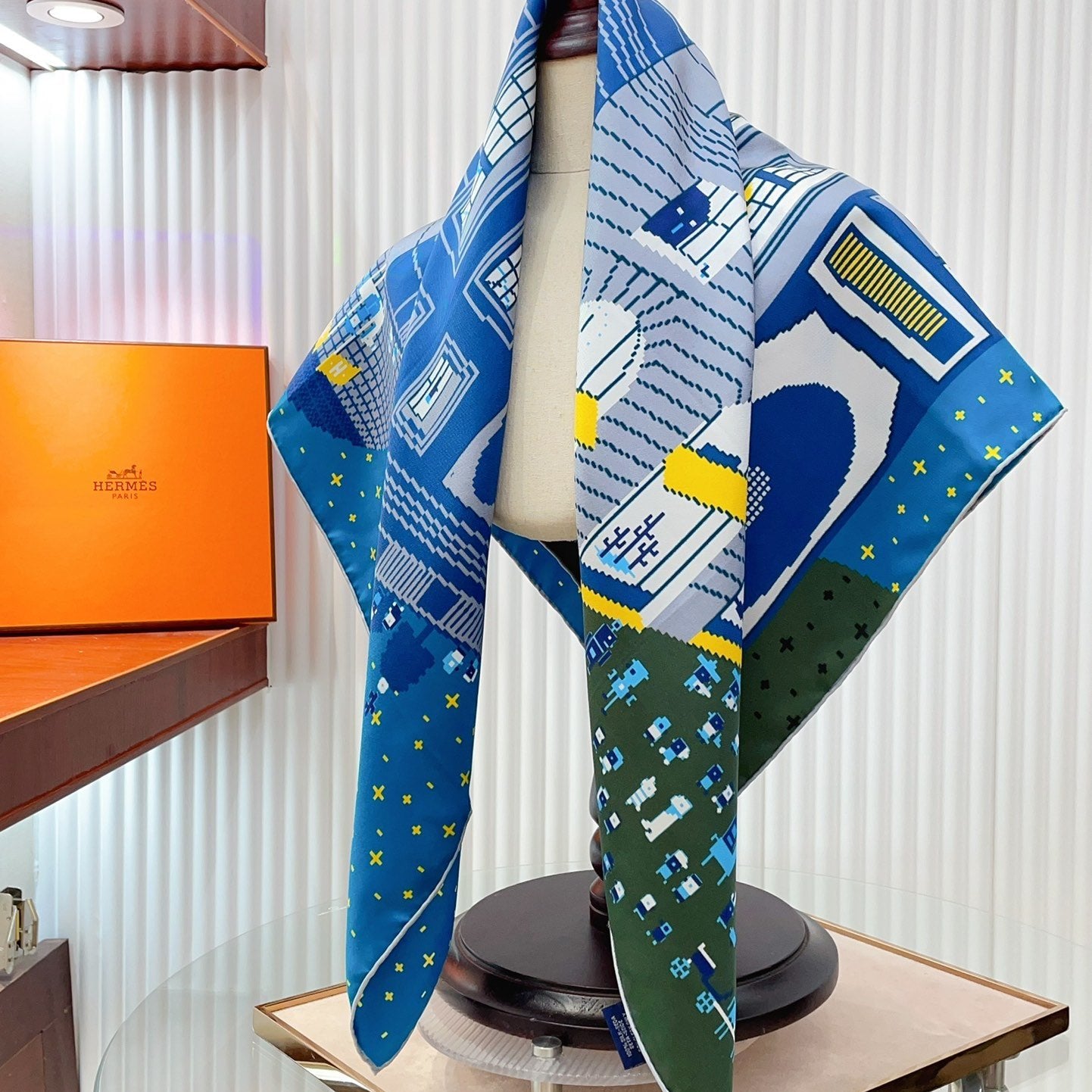 Faubourg Party Scarf 90 CM In Blue Colorful Silk Twill  198582