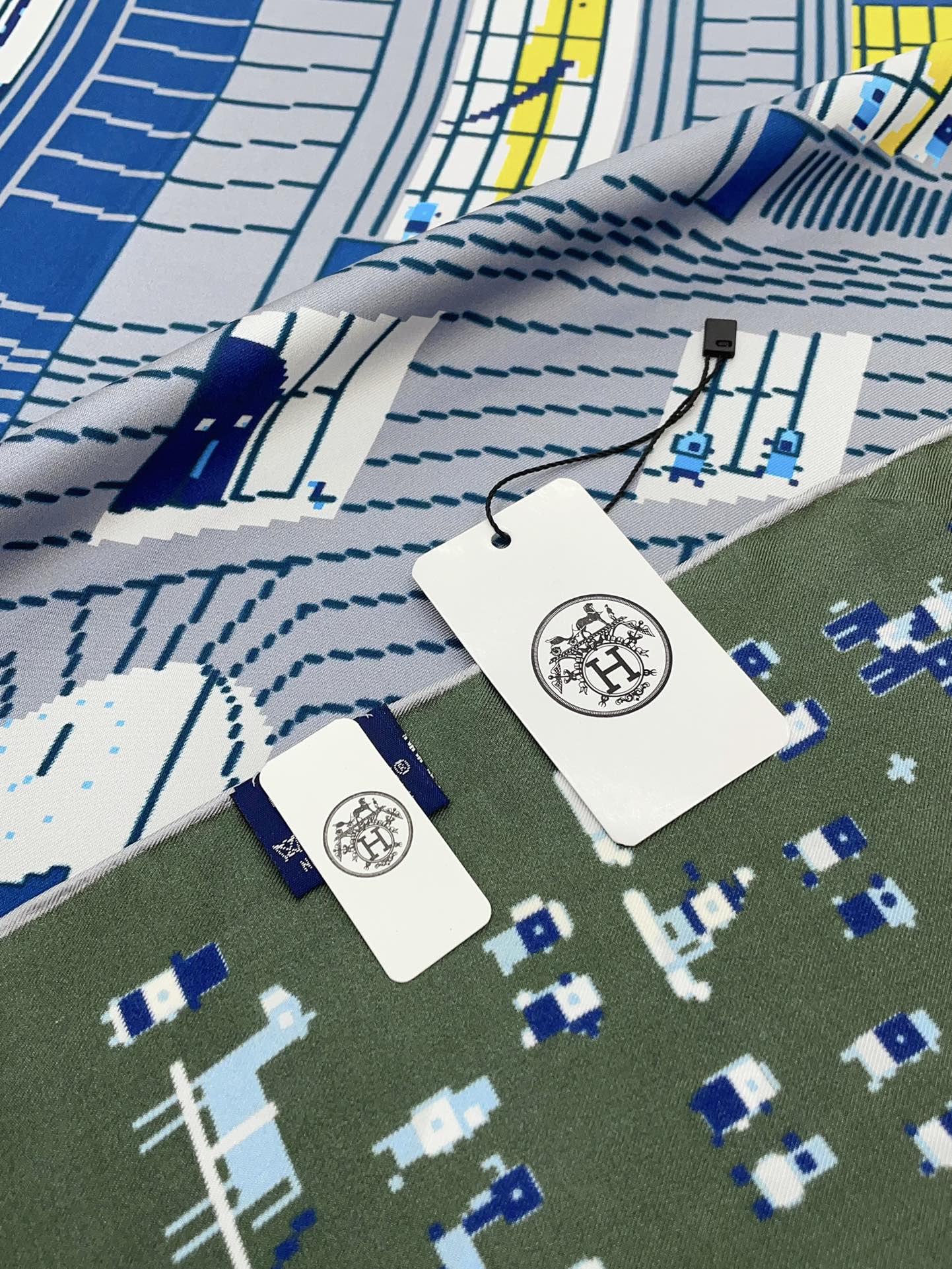 Faubourg Party Scarf 90 CM In Blue Colorful Silk Twill  198582