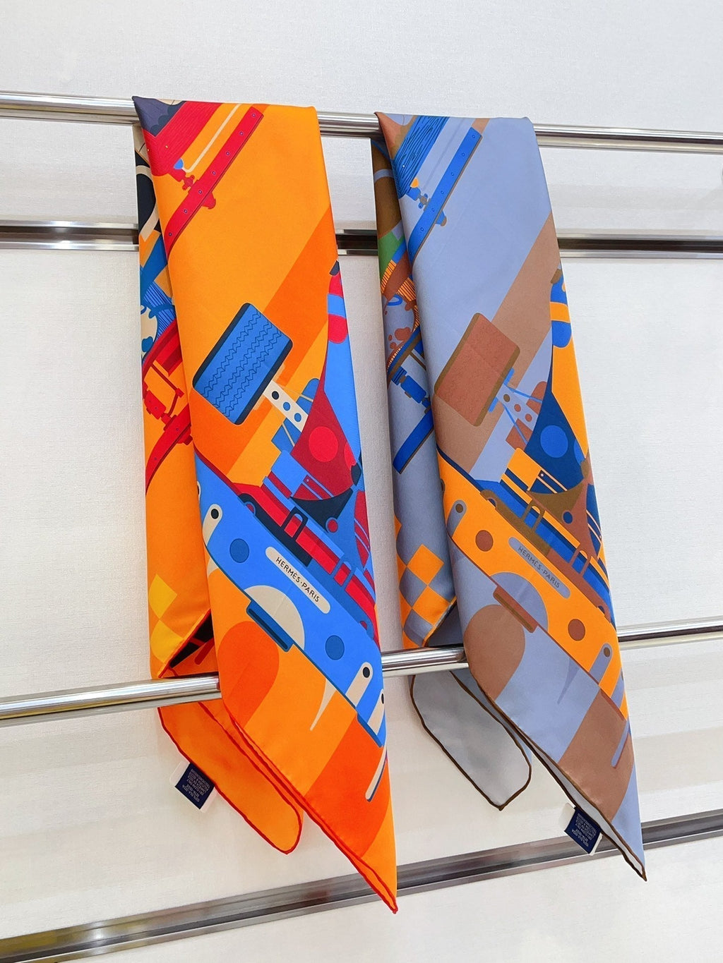 First & Chic Scarf 90 CM In Orange Colorful Silk Twill 202492