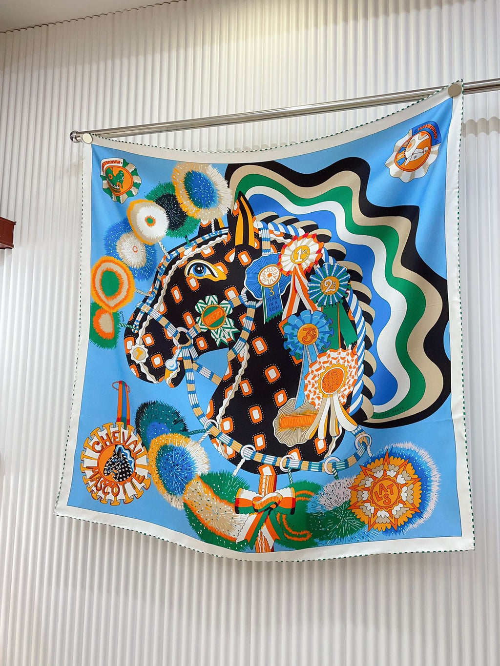 Cheval Mascotte Scarf 90 CM In Blue Colorful Silk Twill 206456