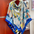 Horse Club Detail Scarf 140 CM In Colorful Cashmere And Silk 217219