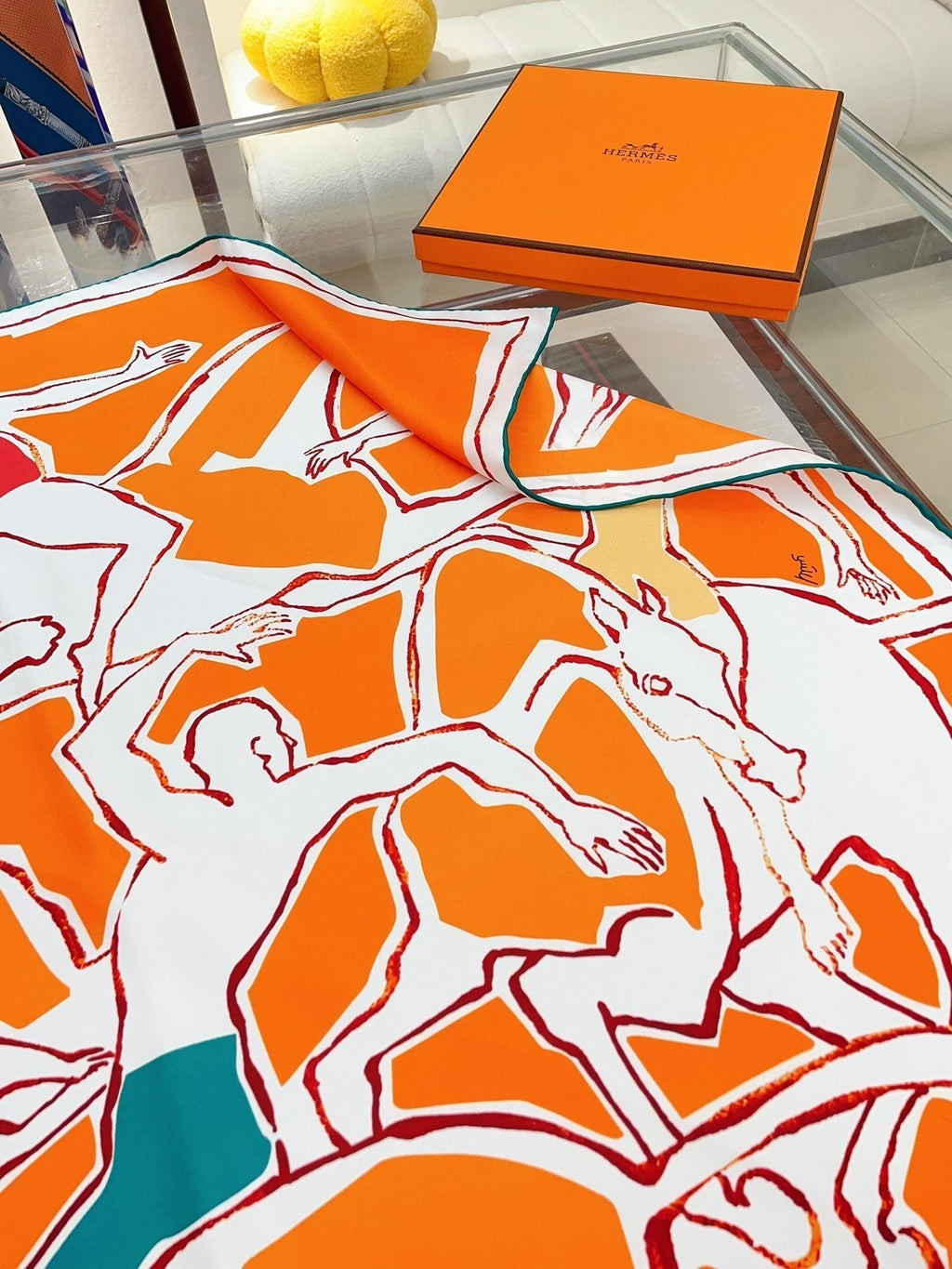 Choregraphie Equestre Scarf 90 CM In Orange Colorful Silk Twill 228977