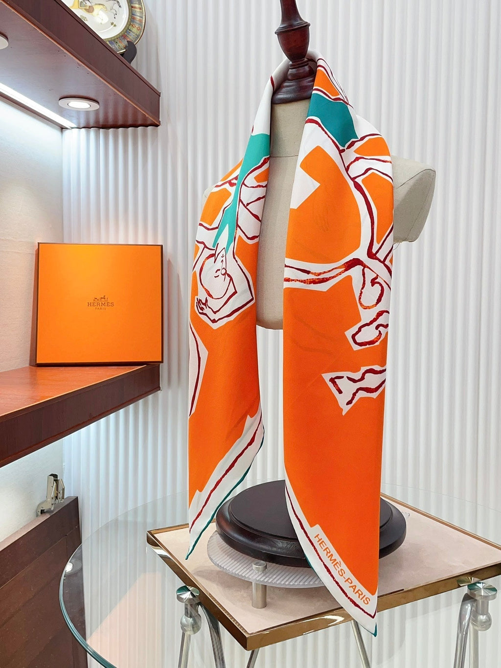 Choregraphie Equestre Scarf 90 CM In Orange Colorful Silk Twill 228977