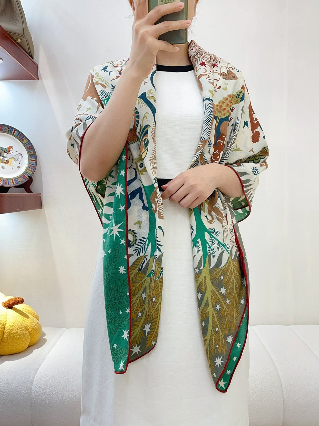 Sous Le Charme d'Orphee Double Face Scarf 140 CM In Colorful Cashmere And Silk 233127
