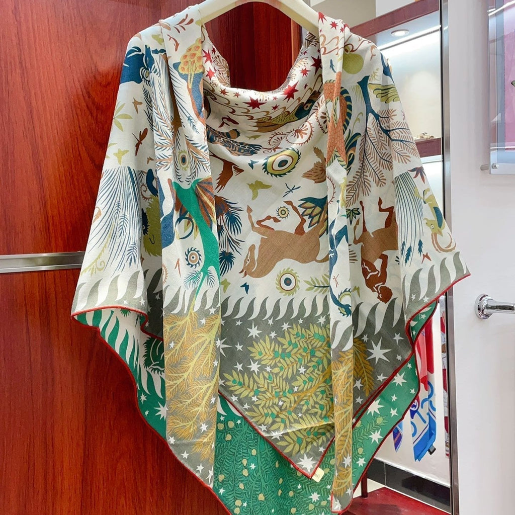 Sous Le Charme d'Orphee Double Face Scarf 140 CM In Colorful Cashmere And Silk 233127