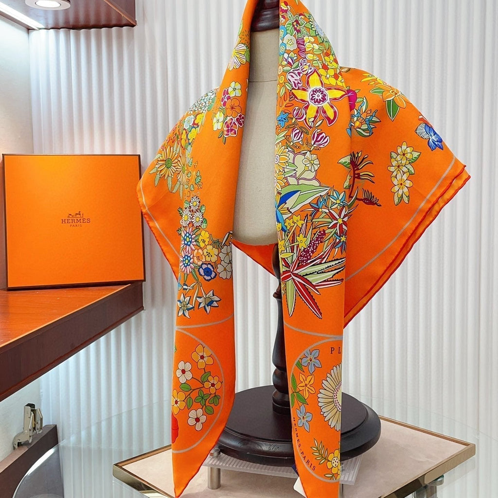 Planifleurs scarf 90 CM In Orange Colorful Silk Twill 249919