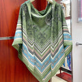 Tatouages Marins Bandana Shawl 135 CM In Green Colorful Cashmere And Silk 252311