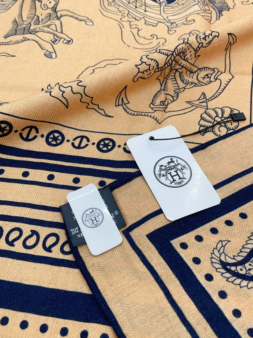 Tatouages Marins Bandana Shawl 135 CM In Dark Beige Colorful Cashmere And Silk 252314