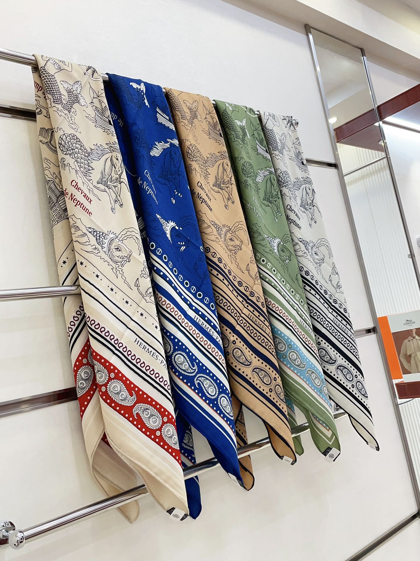 Tatouages Marins Bandana Shawl 135 CM In Dark Beige Colorful Cashmere And Silk 252314