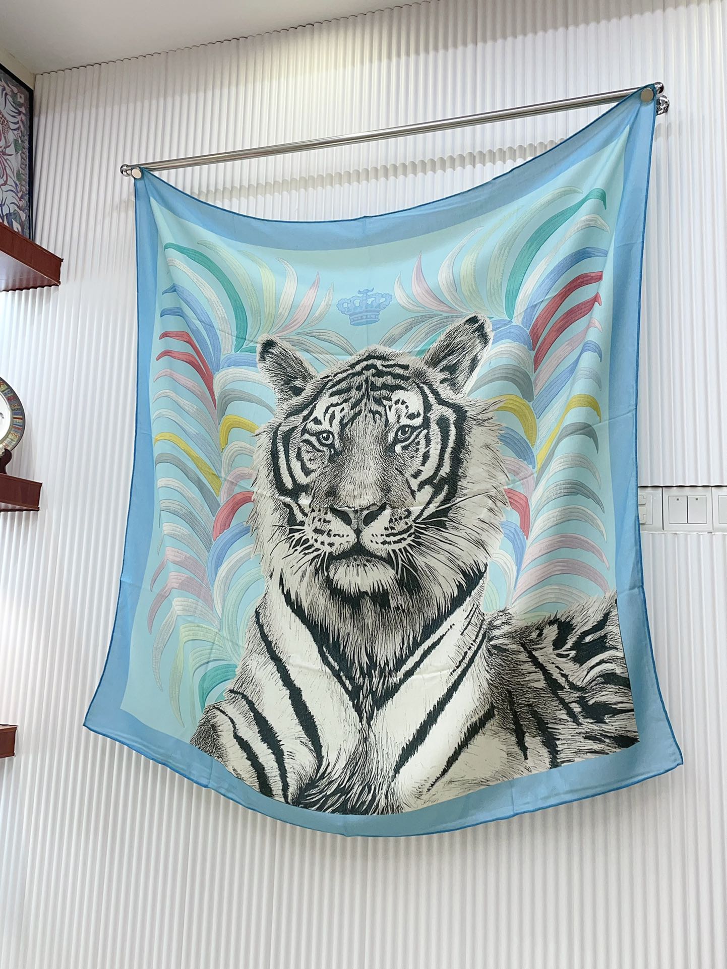Tigre Royal Double Face Scarf 140 CM In Light Turquoise Colorful Cashmere And Silk 254647