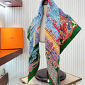 Gavroche Super Silk Quest Détail Scarf 90 CM In Green Colorful Silk Twill 274213