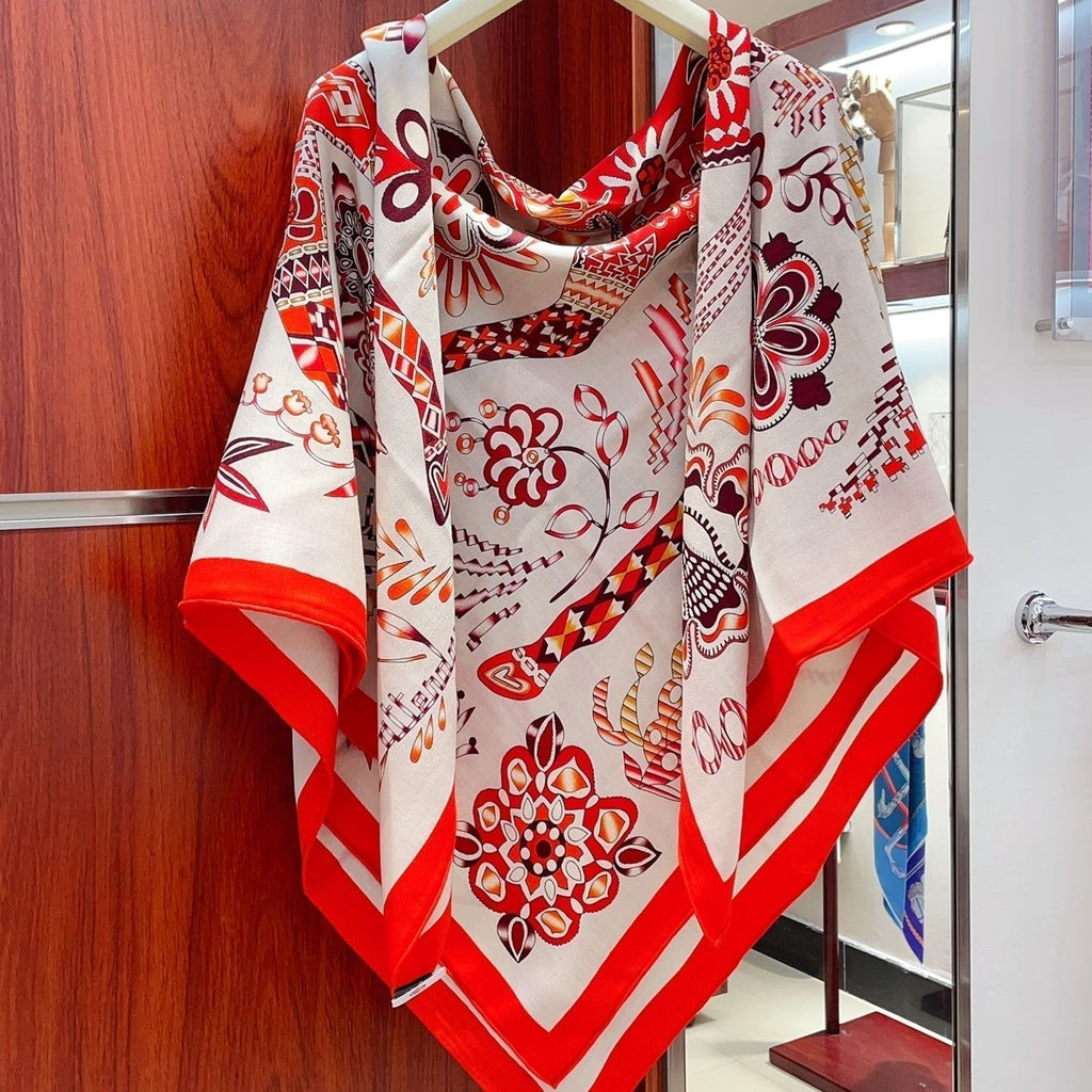 En Attendant Ulysse Shawl 140 CM In Red Colorful Cashmere And Silk 294496