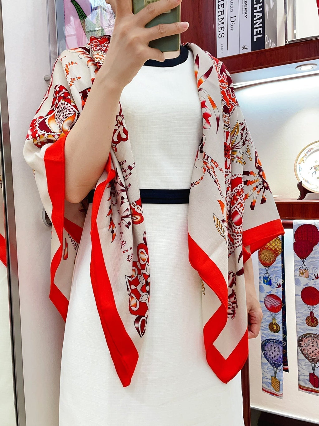 En Attendant Ulysse Shawl 140 CM In Red Colorful Cashmere And Silk 294496