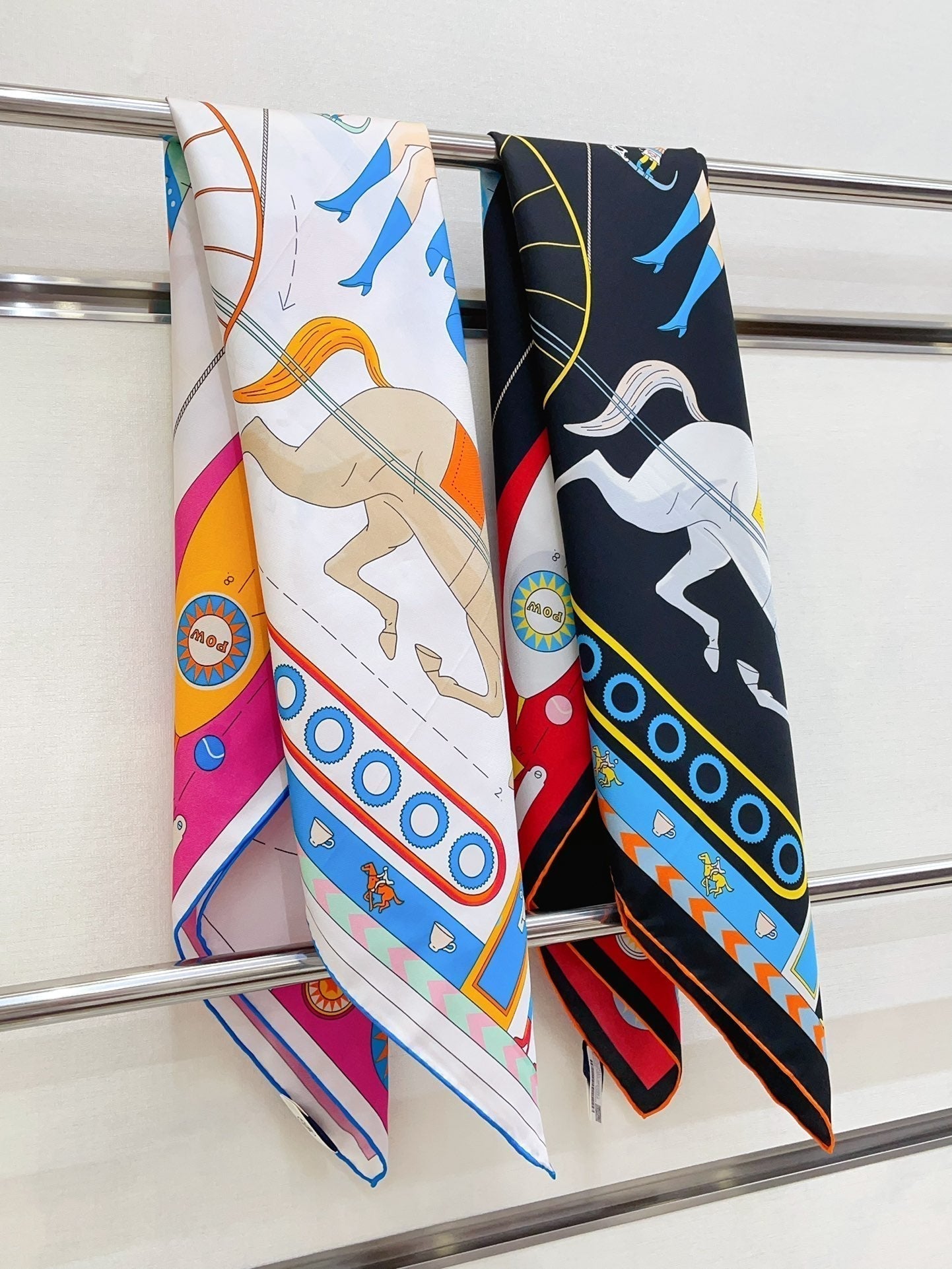 Tea For Two Scarf 90 CM In White Colorful Silk Twill  296691