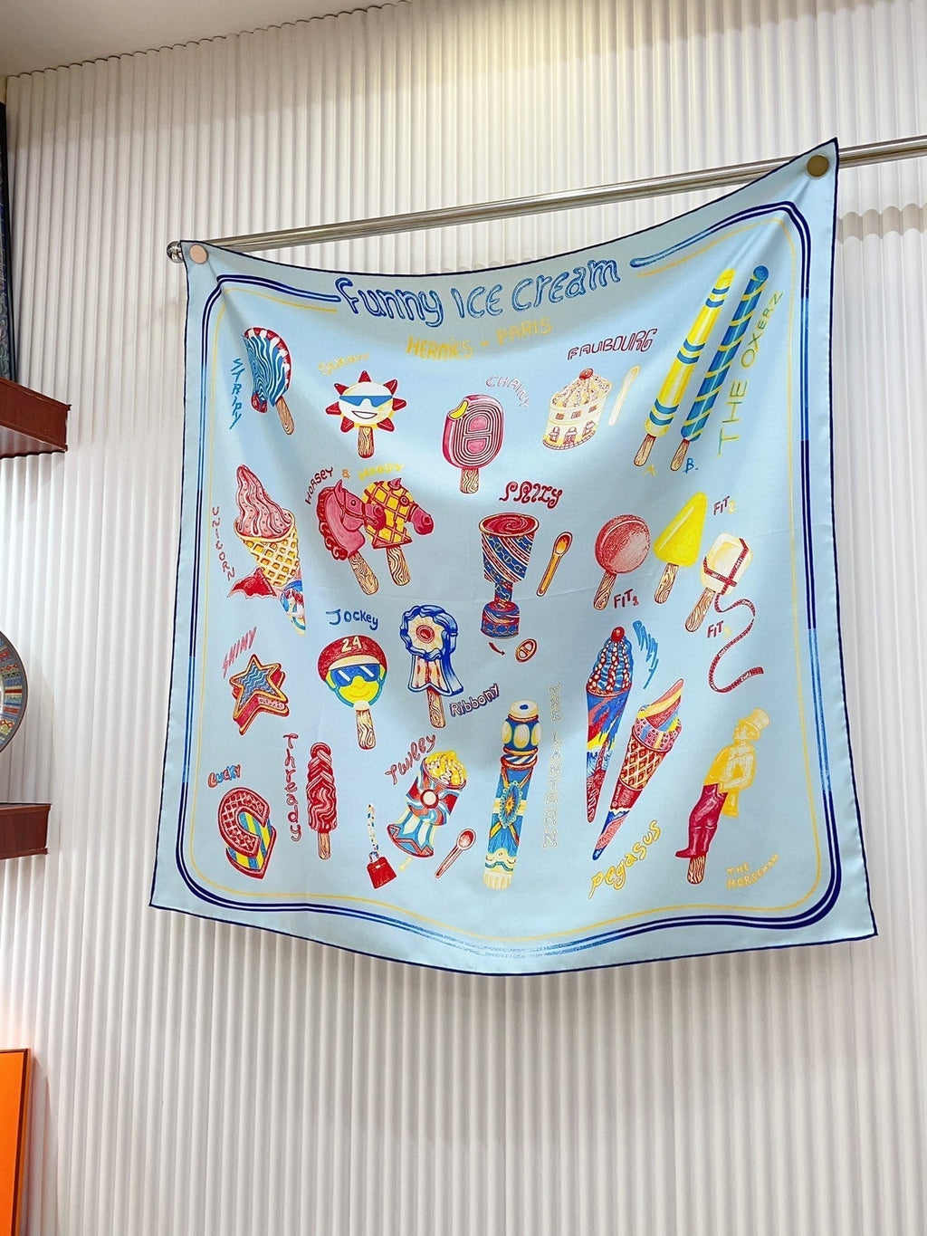 Funny Ice Cream Scarf 90 CM In Light Blue Colorful Silk Twill 300439