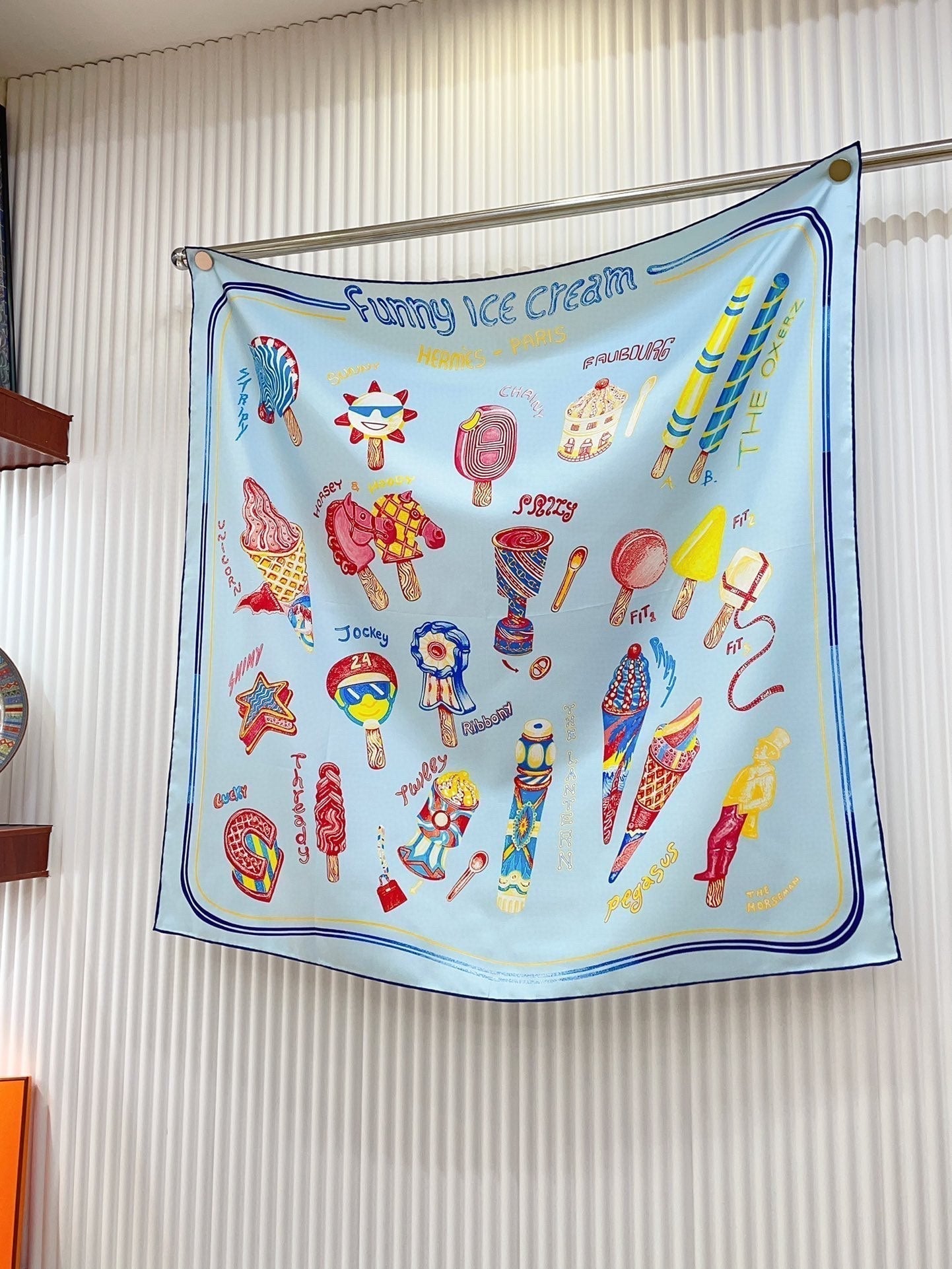 Funny Ice Cream Scarf 90 CM In Light Blue Colorful Silk Twill 300439
