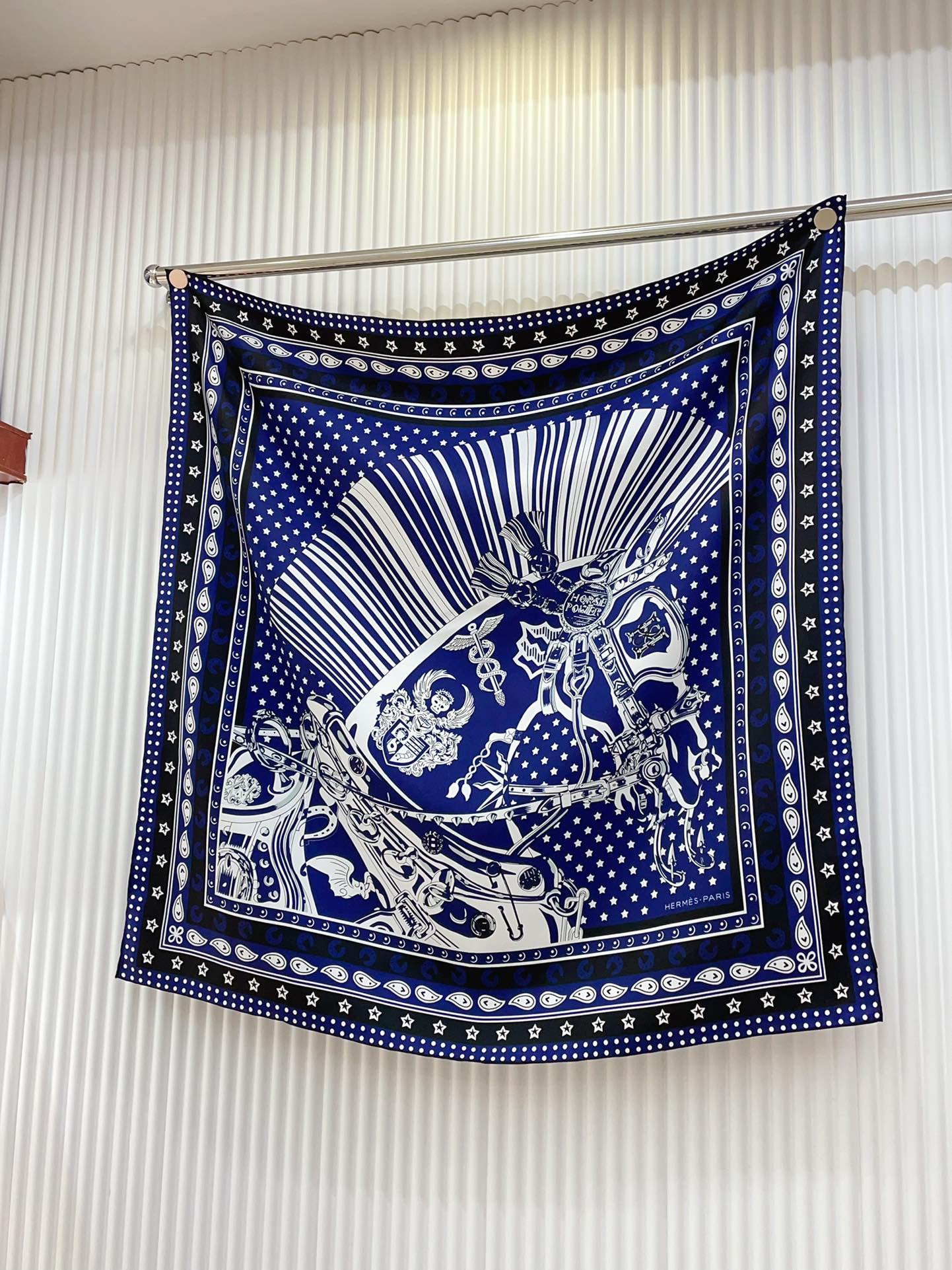 Cheval Punk Bandana Scarf 90 CM In Dark Blue Mix White Black Silk Twill 309213