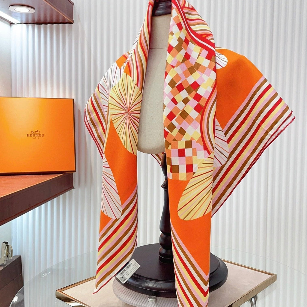 Flores Del Este Scarf 90 CM Orange Colorful Silk Twill 310312