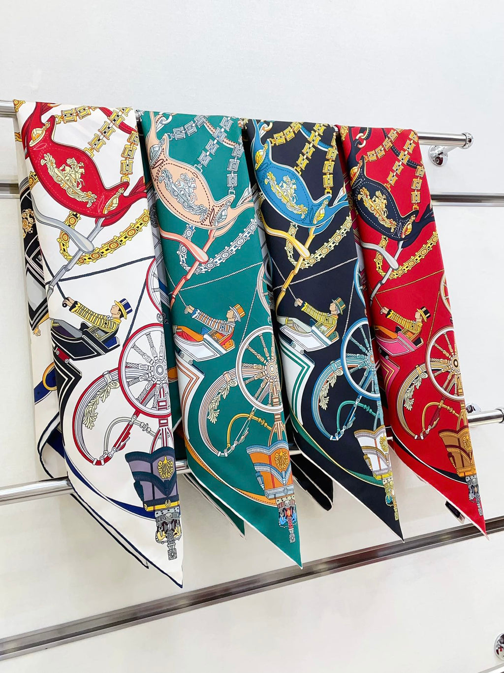Stately Wheels Scarf 90 CM Dark Green Colorful Silk Twill 312875
