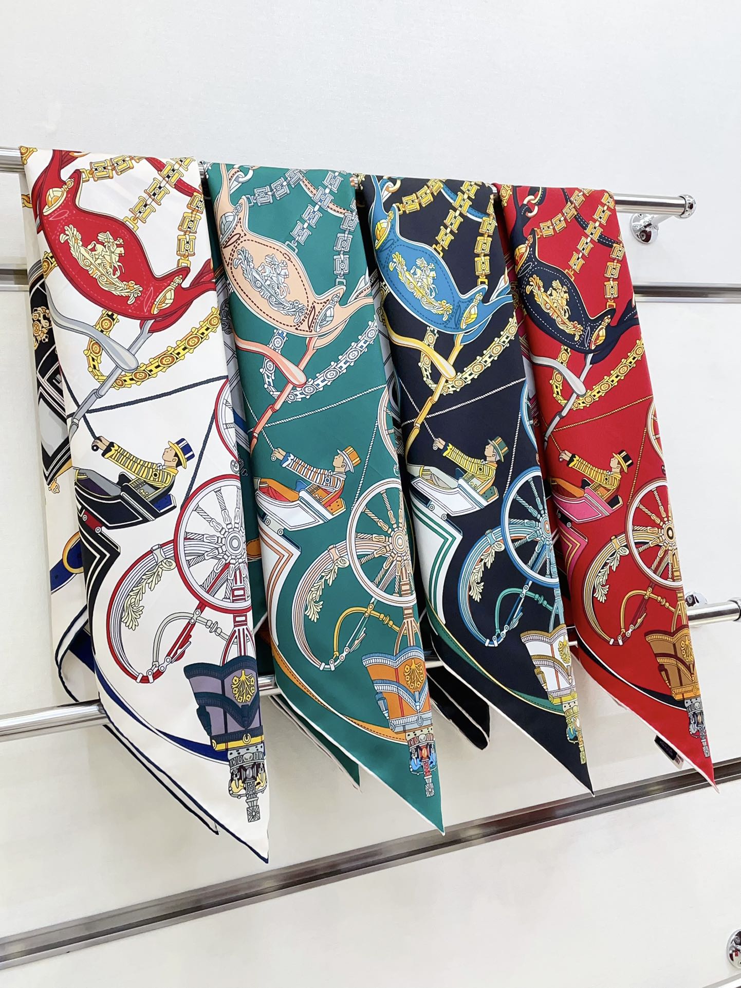 Stately Wheels Scarf 90 CM Dark Green Colorful Silk Twill 312875