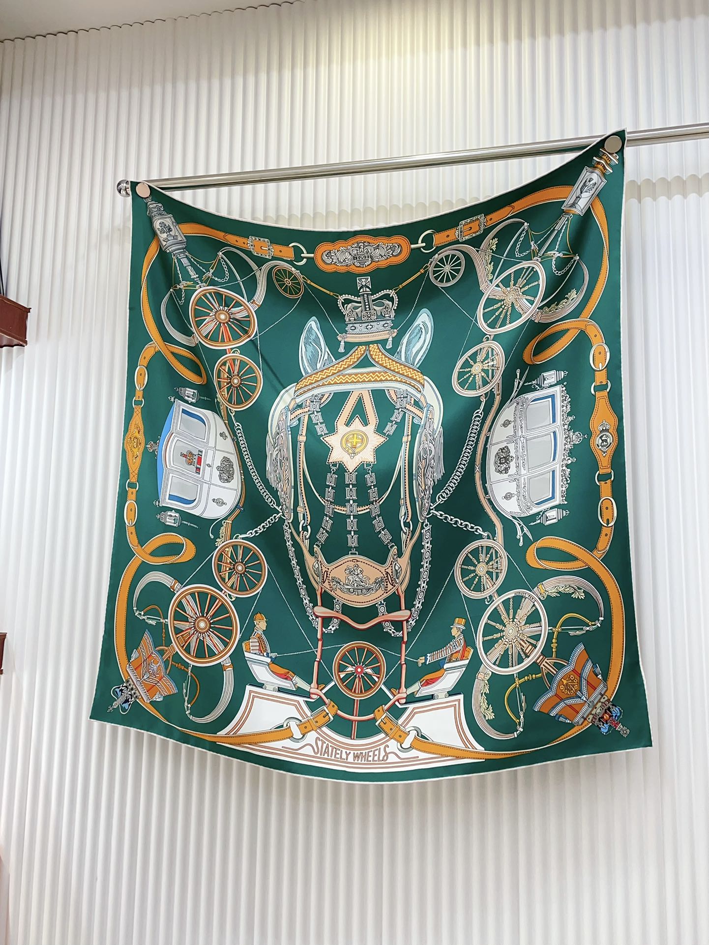 Stately Wheels Scarf 90 CM Dark Green Colorful Silk Twill 312875
