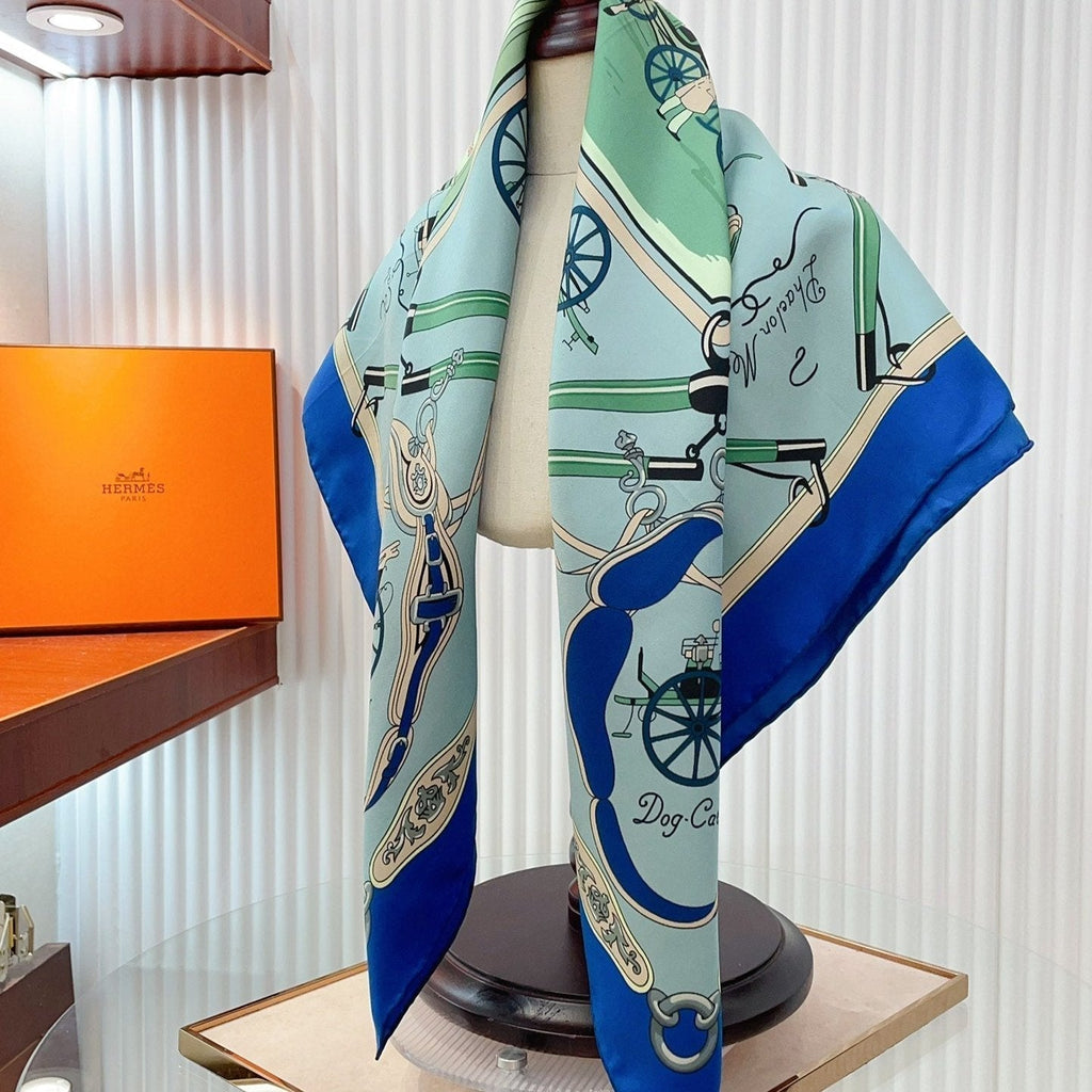 Palonniers scarf 90 CM In Light Turquoise Colorful Silk Twill 321912