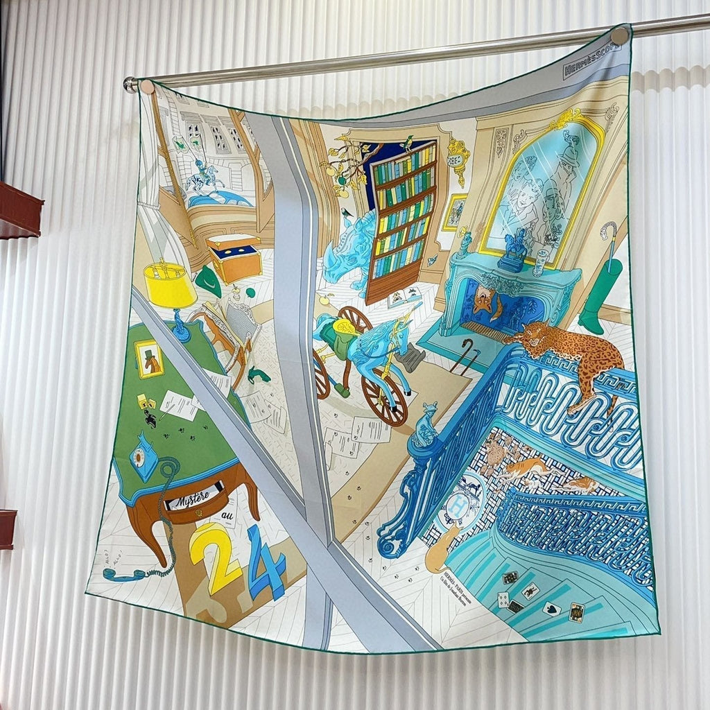 Mystere Au 24 Scarf 90 CM In Light Turquoise Colorful Silk Twill 321934