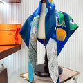Mystere Au 24 Scarf 90 CM In Dark Blue Colorful Silk Twill 321935