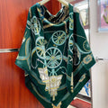 Stately Wheels Scarf 135 CM In Dark Green Colorful Cashmere And Silk 327470