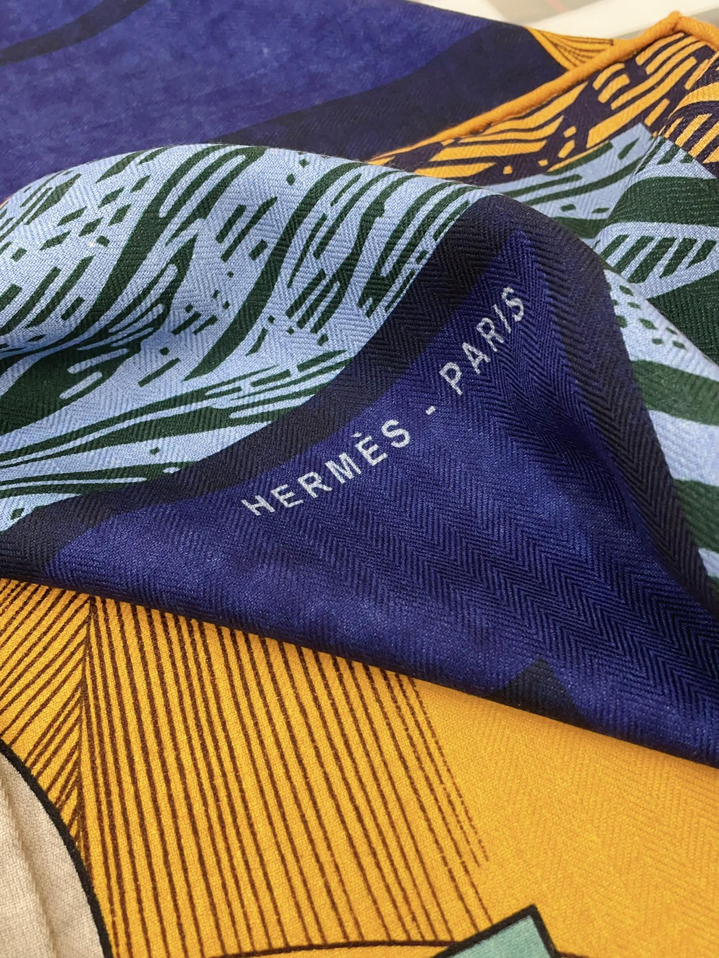 Cavalier en Formes shawl 140 CM In Dark Blue Colorful Cashmere And Silk 331715