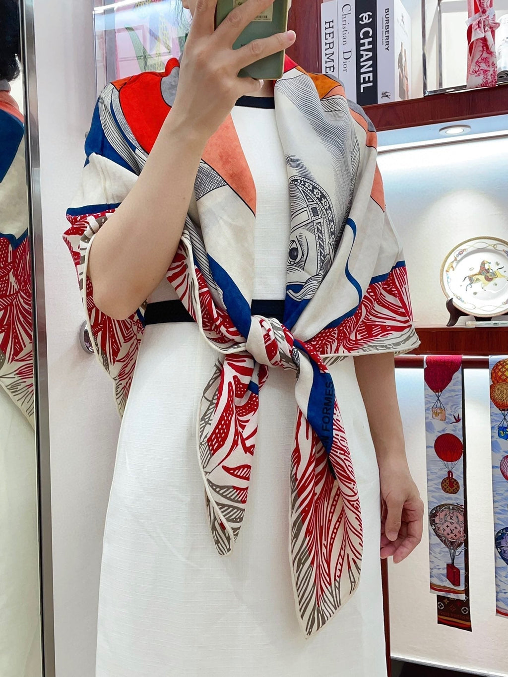 Cavalier en Formes shawl 140 CM In Red Colorful Cashmere And Silk 331717