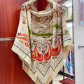 Guepards Bandana Double Face Scarf 140 CM In White Mix Beige Colorful Cashmere And Silk 334192