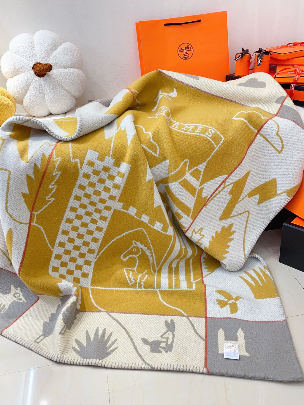 Baby Blankets 140 CM In Yellow Mix Grey Cashmere And Fine Wool 341417