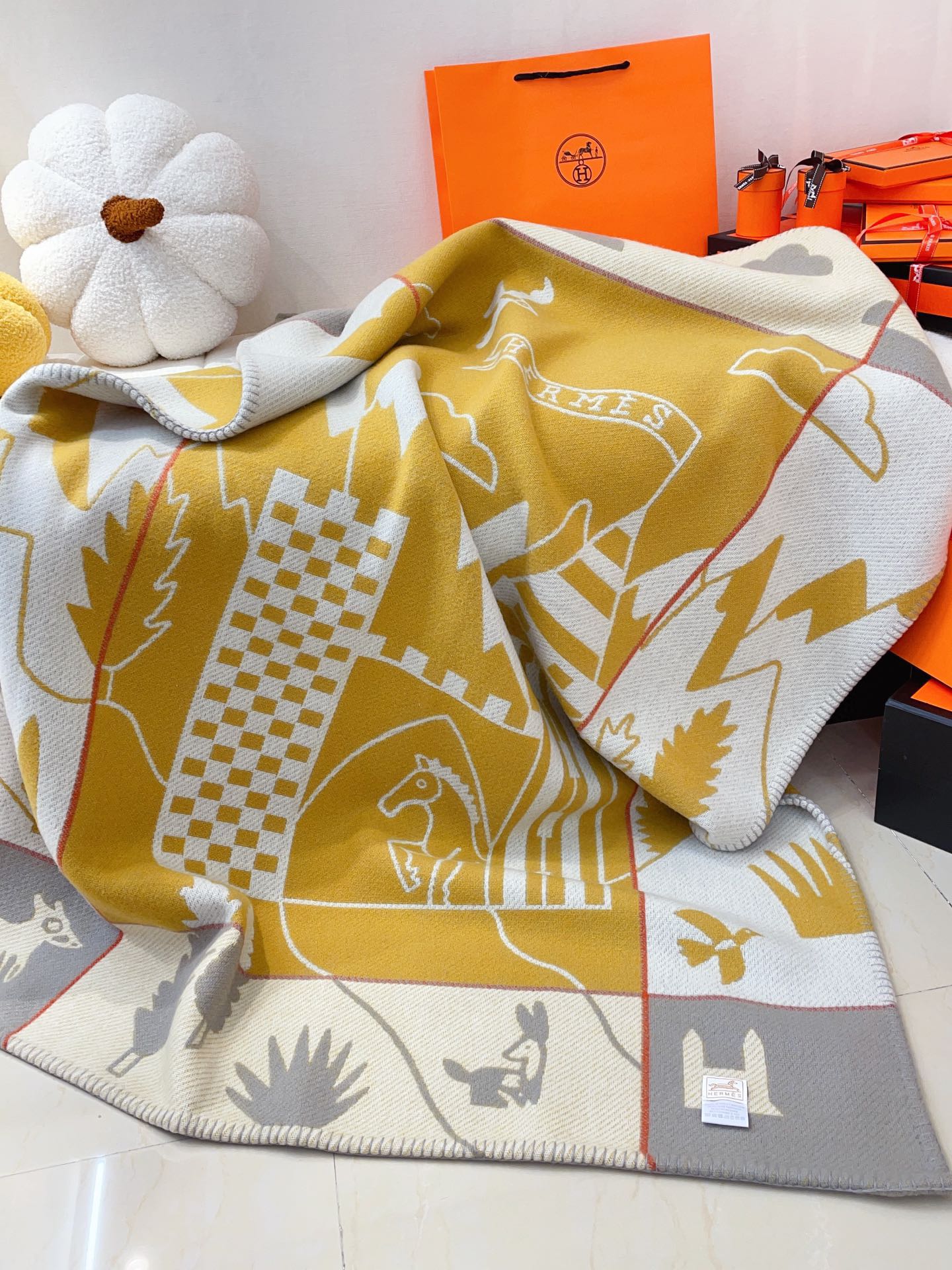 Baby Blankets 140 CM In Yellow Mix Grey Cashmere And Fine Wool 341417