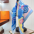 Le Cheval De Kazumi Scarf 90 CM Blue Colorful Silk Twill 347387