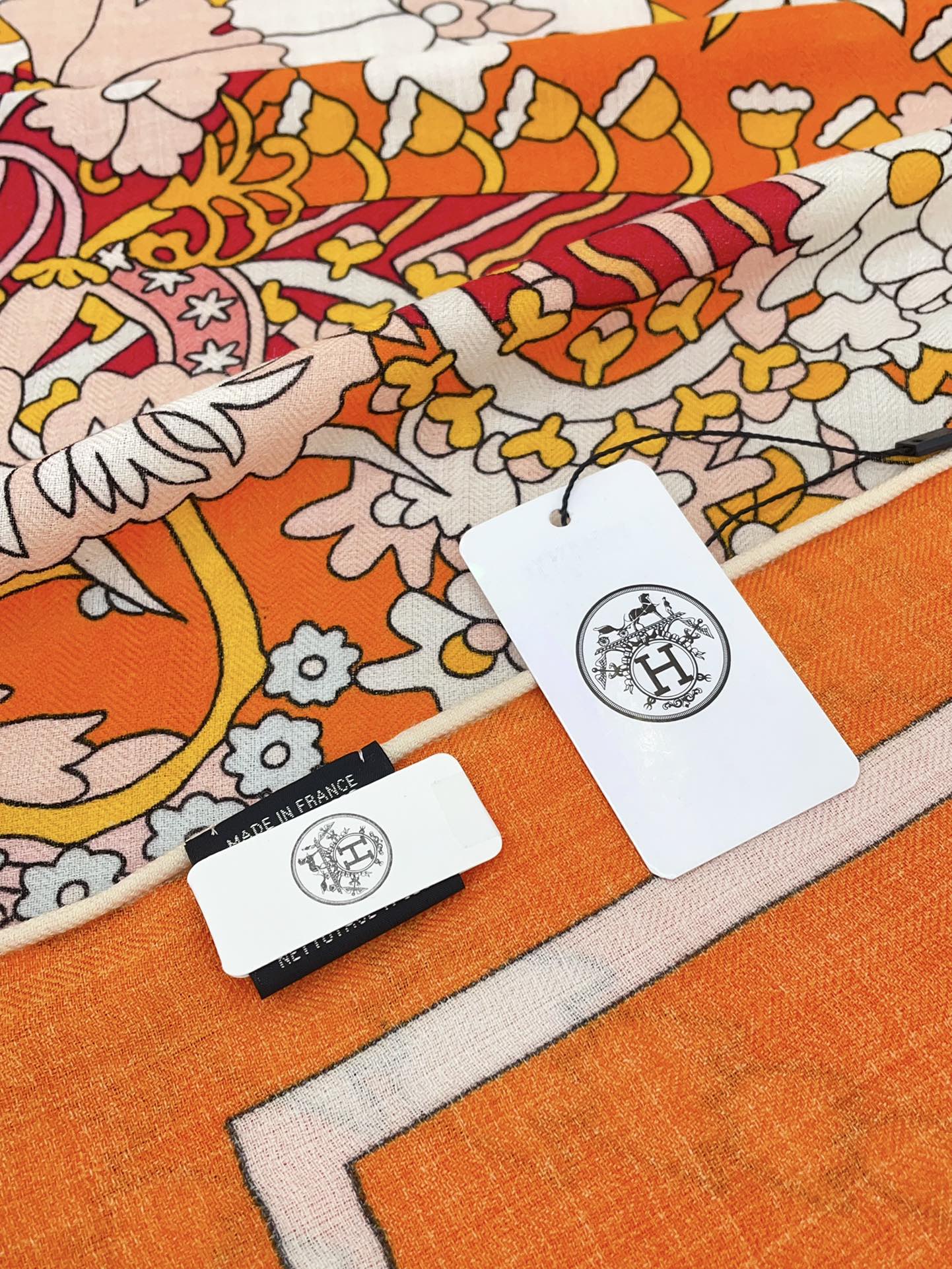 La Danse Du Printemps Scarf 140 In Orange Colorful Cashmere And Silk 344365